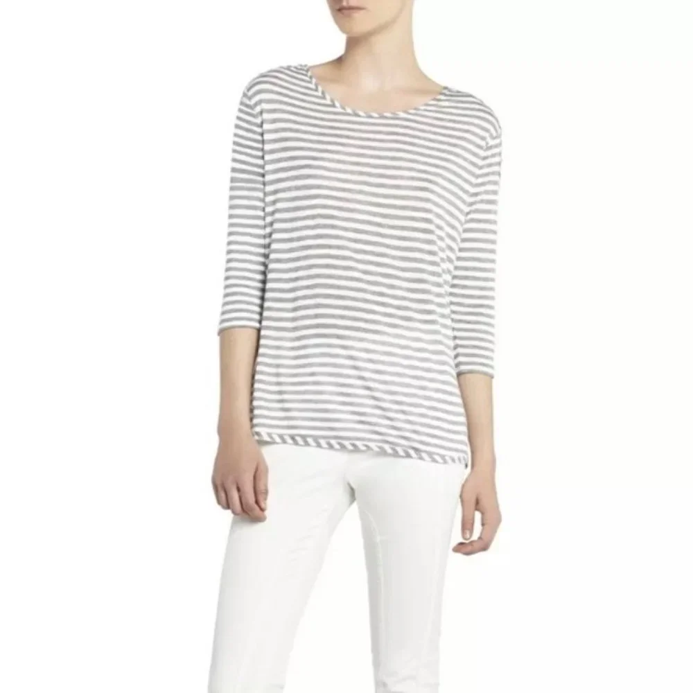 BCBMAXAZRIA Striped 3/4 Sleeve Lace Back Tee (Sz. S) - Picture 5 of 9